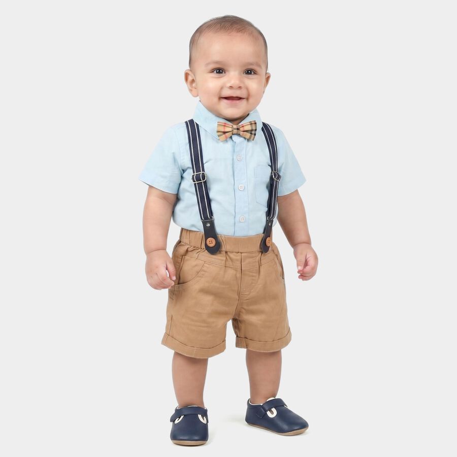 Infants' Light Blue 100% Cotton Collar Neck Suspender Baba Suit, Mid Blue, large