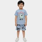 Boys Light Blue 100% Cotton Round Neck Graphic Printed Baba Suit, Mid Blue, small