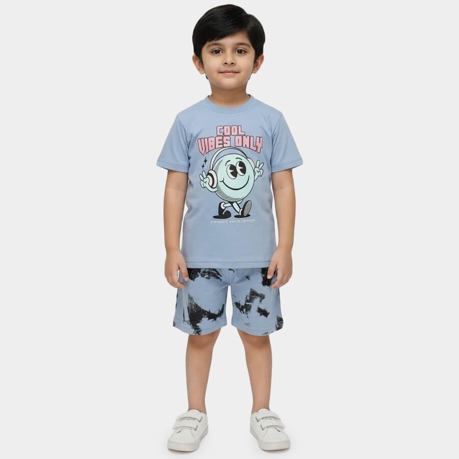 Boys Light Blue 100% Cotton Round Neck Graphic Printed Baba Suit, Mid Blue, large