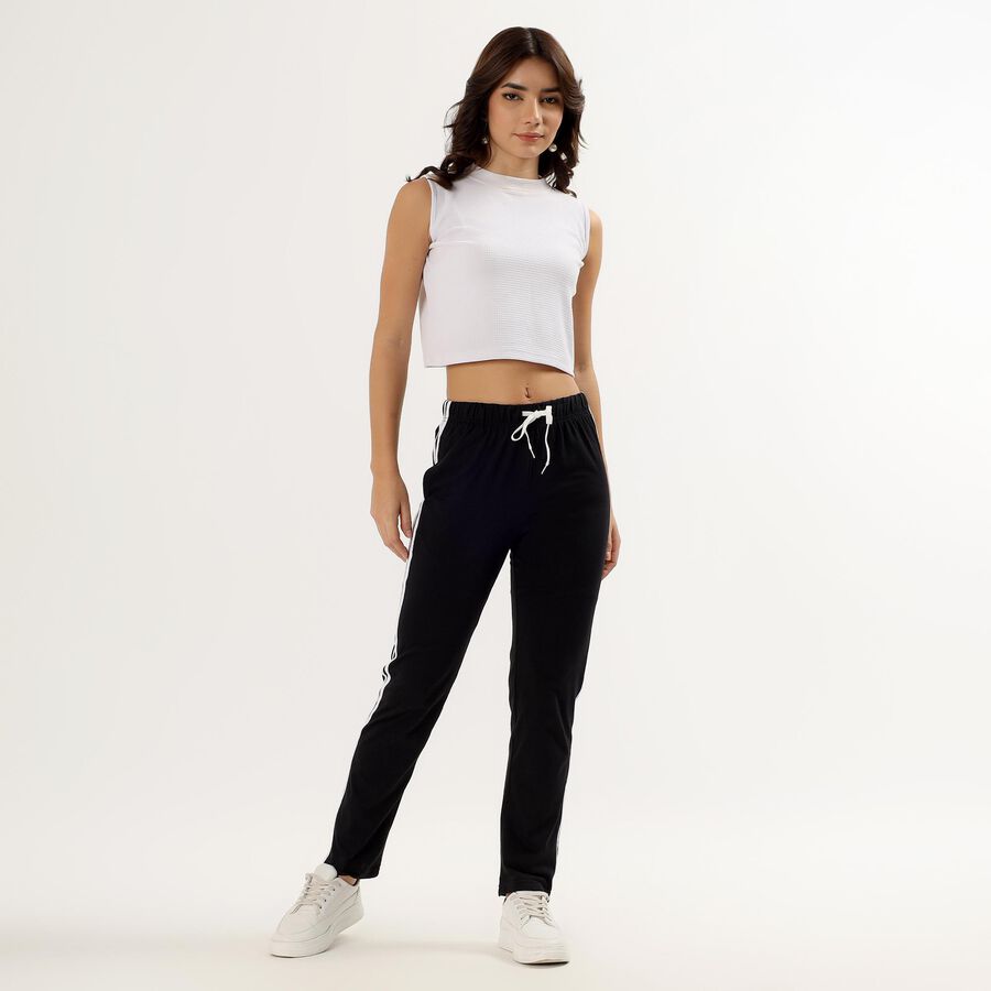 Women's Jet Black Regular Fit Track Pants, Black, large image number null