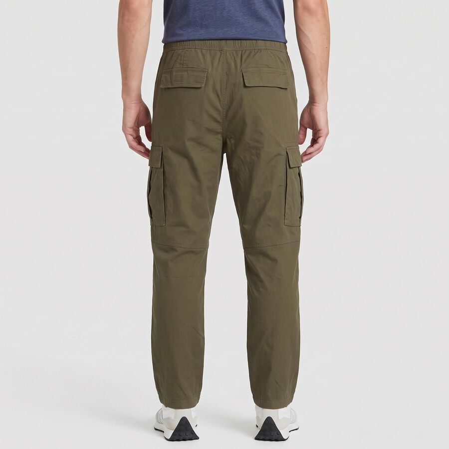 Men's Olive Green Slim Fit Cargo Trousers, Olive, large