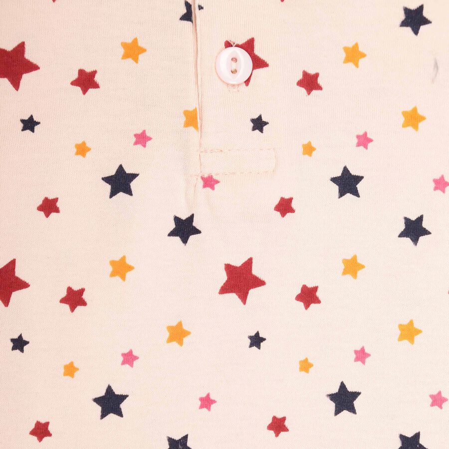 Infants Cotton Printed Night Suit, Peach, large image number null