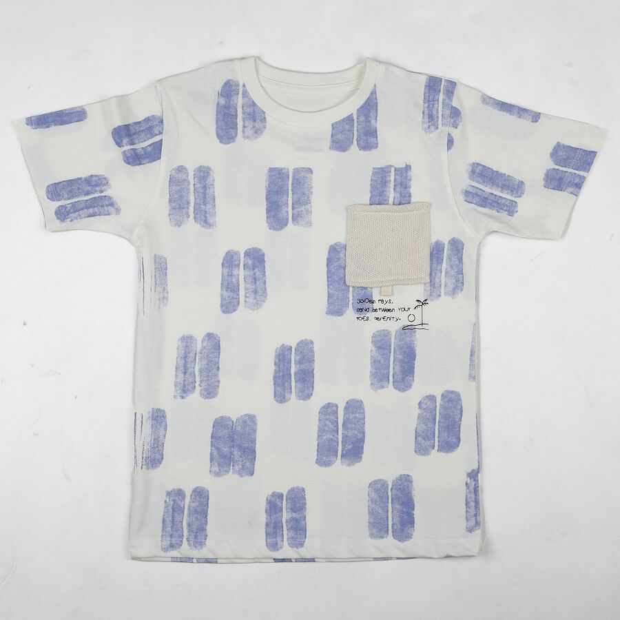 Boys Navy Blue Cotton Round Neck Casual T-Shirt, Mid Blue, large