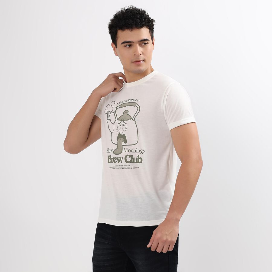 Men's Round Neck Half Sleeves T-Shirt, White, large image number null