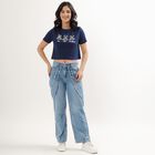 Women's Deep Midnight Navy Blue Round Neck Crop Top, Navy Blue, small image number null