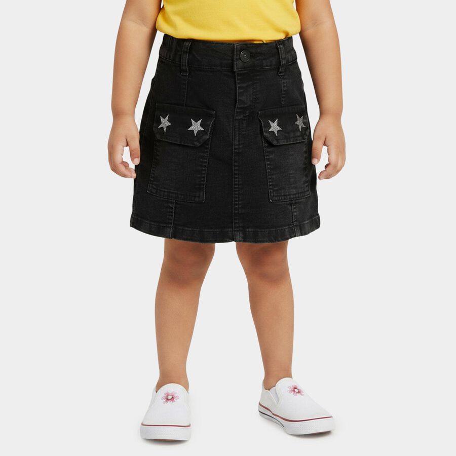 Girls Black Regular Fit Solid Skirt, काला, large