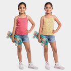 Girls' Yellow Cotton Scoop Neck Waistcoat Vest, पीला, small