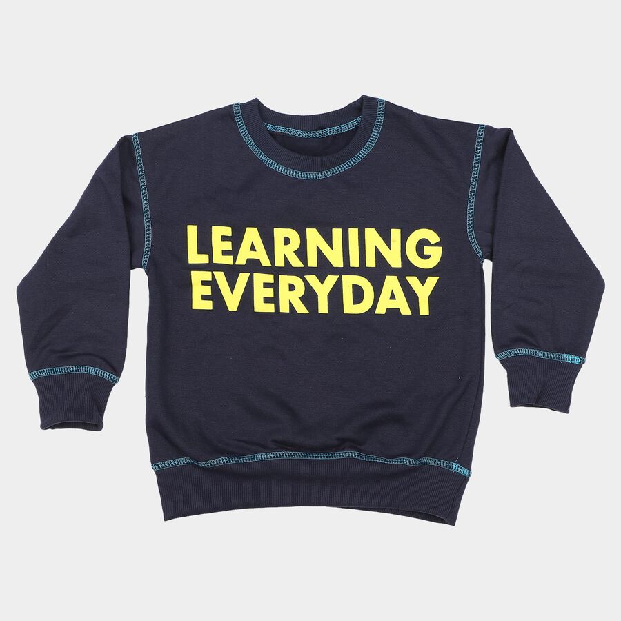 Boys' Navy Blue Round Neck Pullover Sweatshirt, नेवी ब्लू, large
