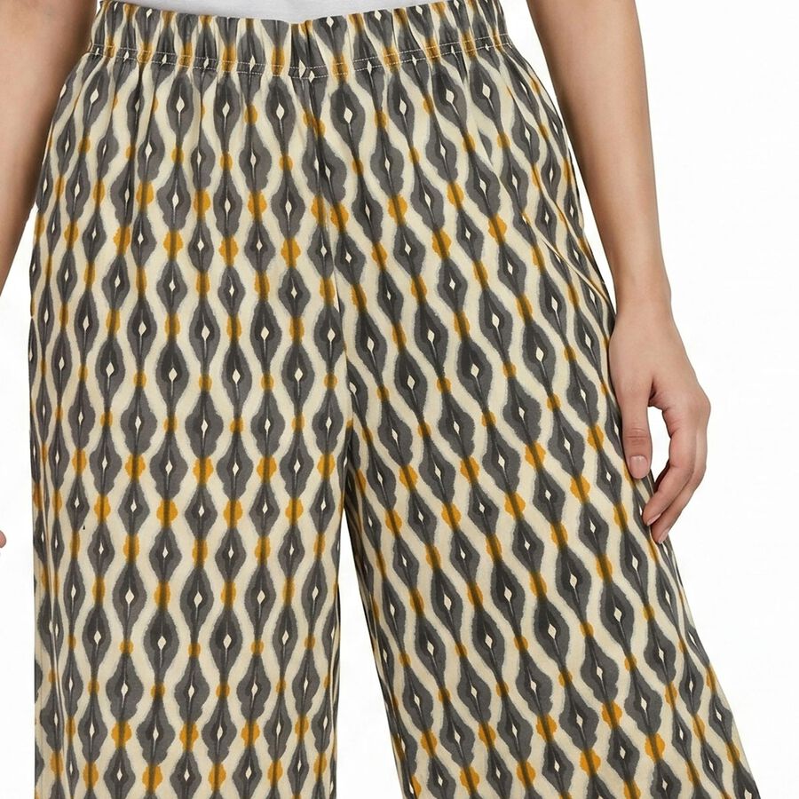 Women's Beige Regular Fit Printed Palazzos, गहरा पीला, large