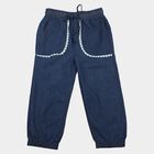 Girls Blue Jogger Fit Lace Trim Jeans, गहरा नीला, small