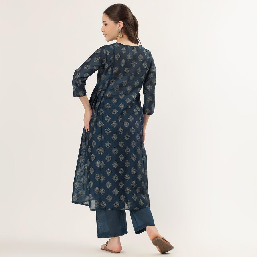 Women's Blue Floral Printed Ethnic Set, टील ब्लू, large