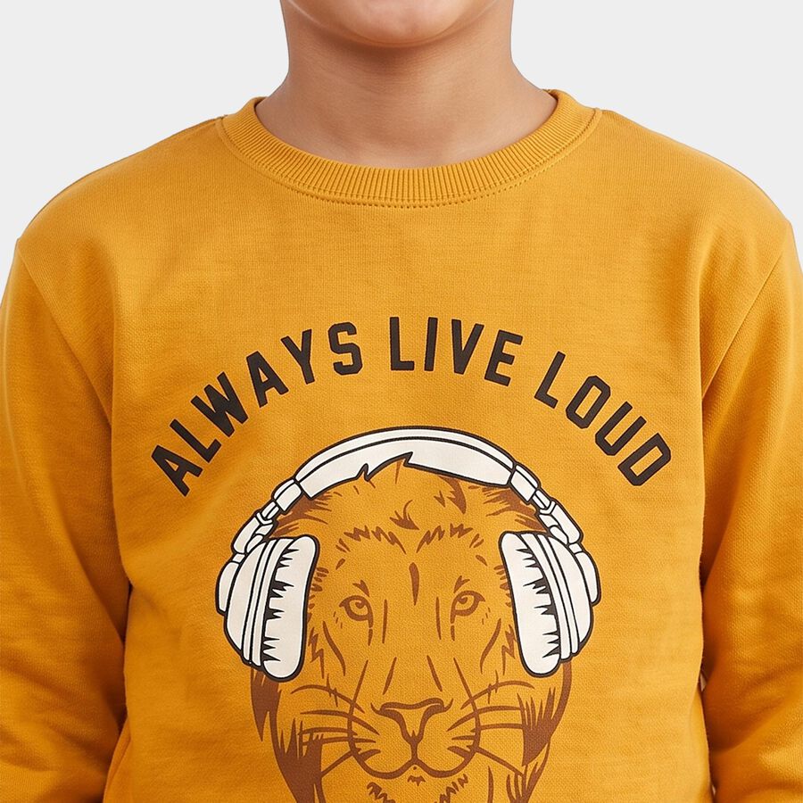 Boys' Mustard Crew Neck Pullover Sweatshirt, Mustard, large