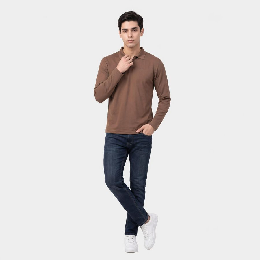 Men's Brown Polo Neck Polo T-Shirt, भूरा, large