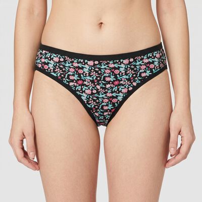 Women's Black Regular Fit Floral Printed Panty