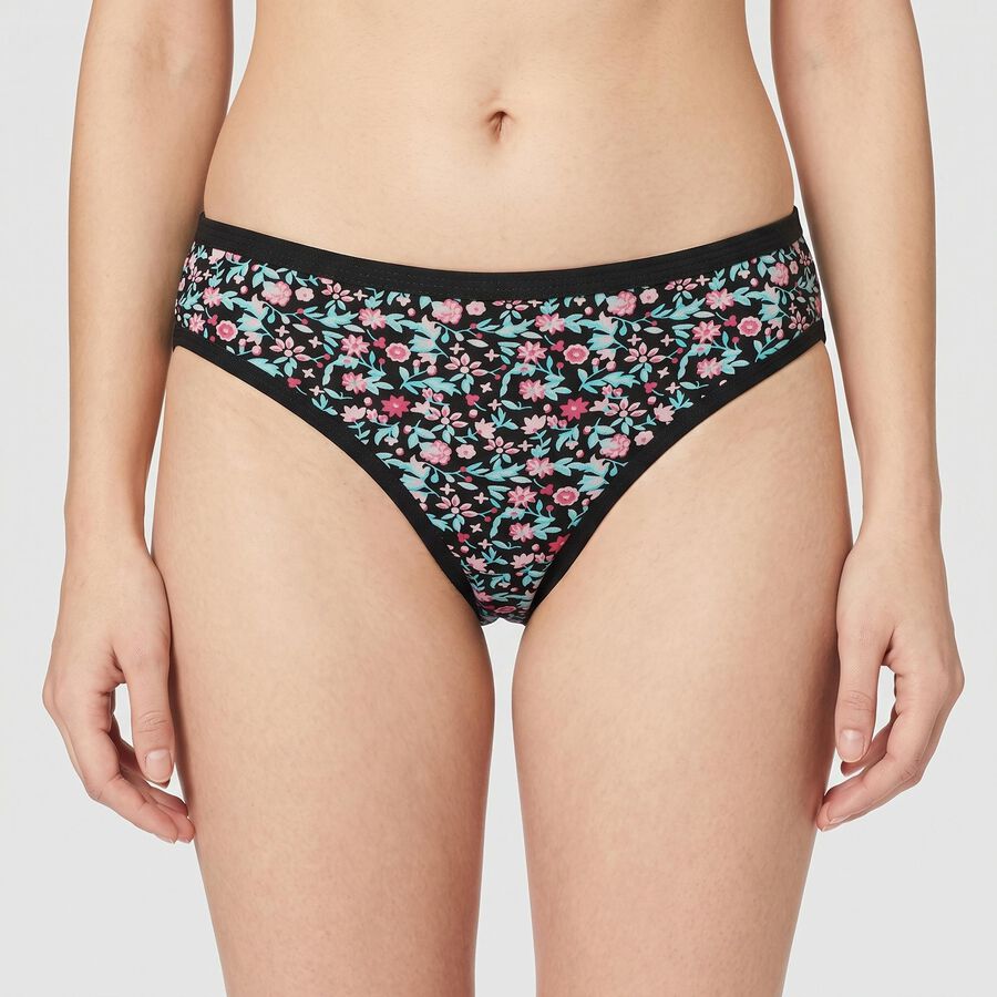 Women's Black Regular Fit Floral Printed Panty, Black, large