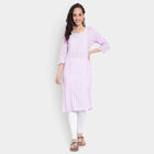 Cotton Embroidered 3/4Th Sleeves Kurta, Purple, small image number null
