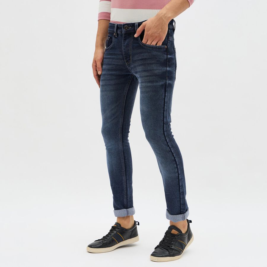Men's Deep Indigo Skinny Fit Five-Pocket Jeans, गहरा नीला, large image number null