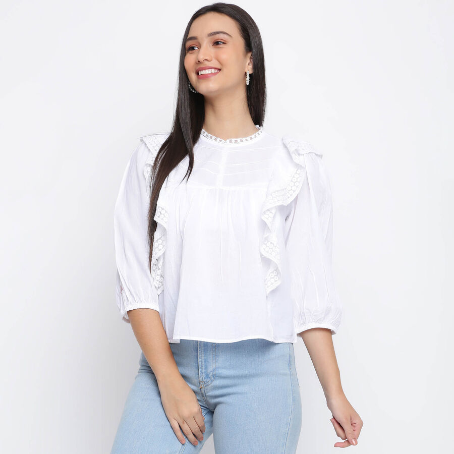 Printed Short Sleeve Top, White, large image number null