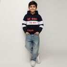 Boys Deep Midnight Navy Blue Hoodie Neck Casual Sweatshirt, Navy Blue, small image number null