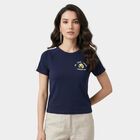 Women Navy Blue Round Neck Regular T-Shirt, नेवी ब्लू, small