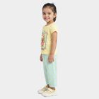 Girls Yellow Cotton Round Neck T Shirt and Capri Set, Yellow, small