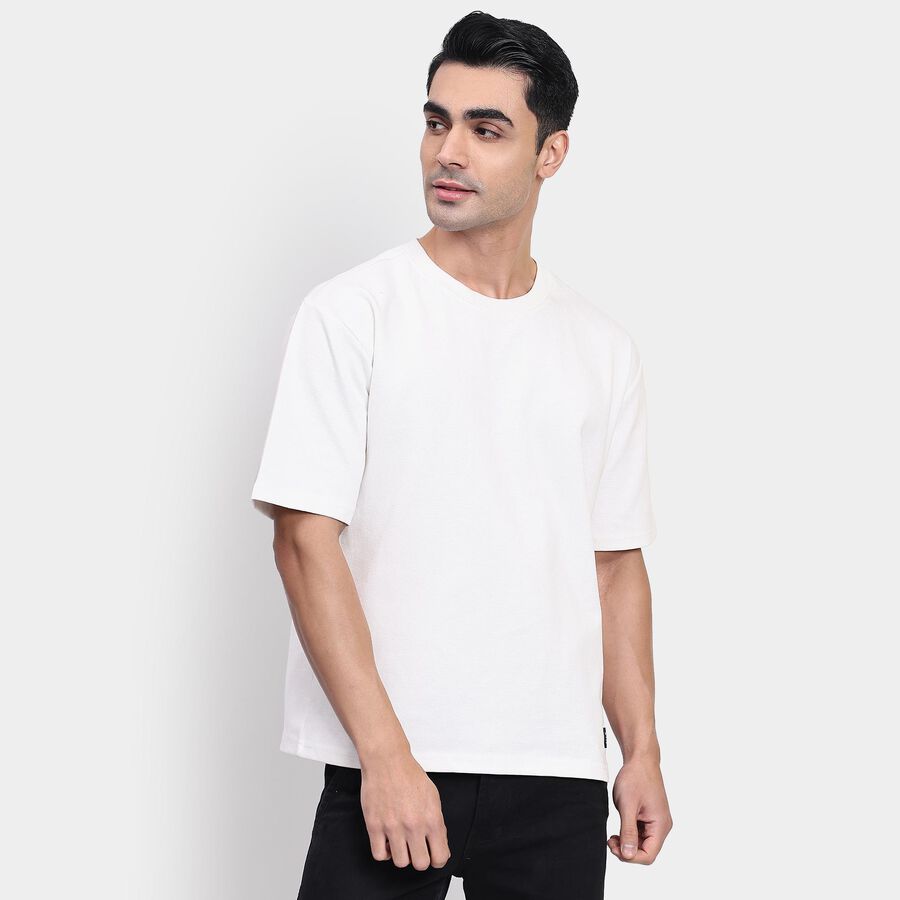 Men's Round Neck Half Sleeves T-Shirt, ऑफ व्हाइट, large