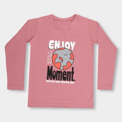 Boys' Bright Pink Round Neck Casual T-Shirt