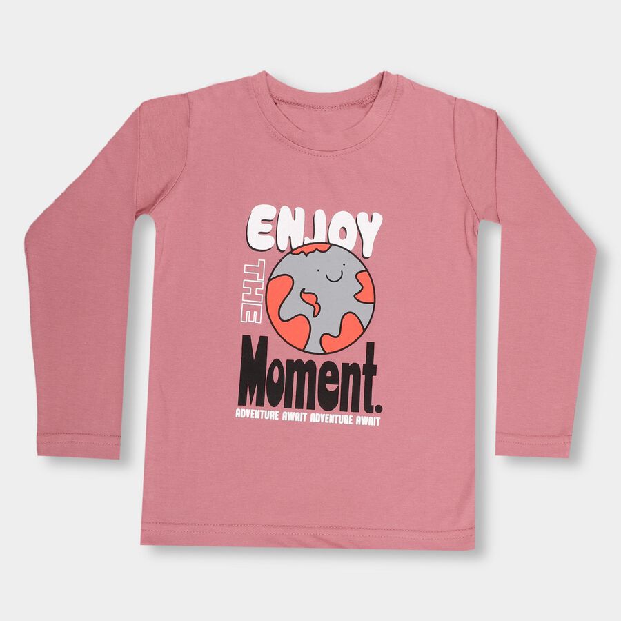 Boys' Bright Pink Round Neck Casual T-Shirt, गुलाबी, large image number null
