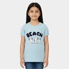 Girls Light Blue Cotton Round Neck Regular T-Shirt, Light Blue, small
