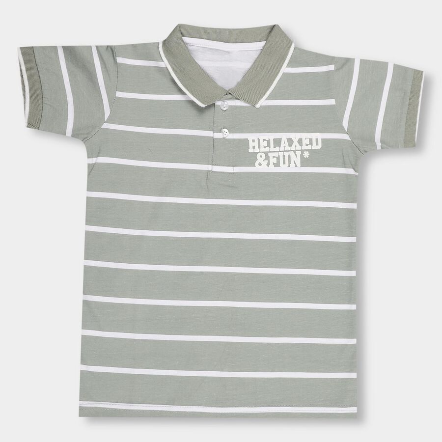 Boys' 100% Cotton Collar Half Sleeves T-Shirt , Light Green, large image number null