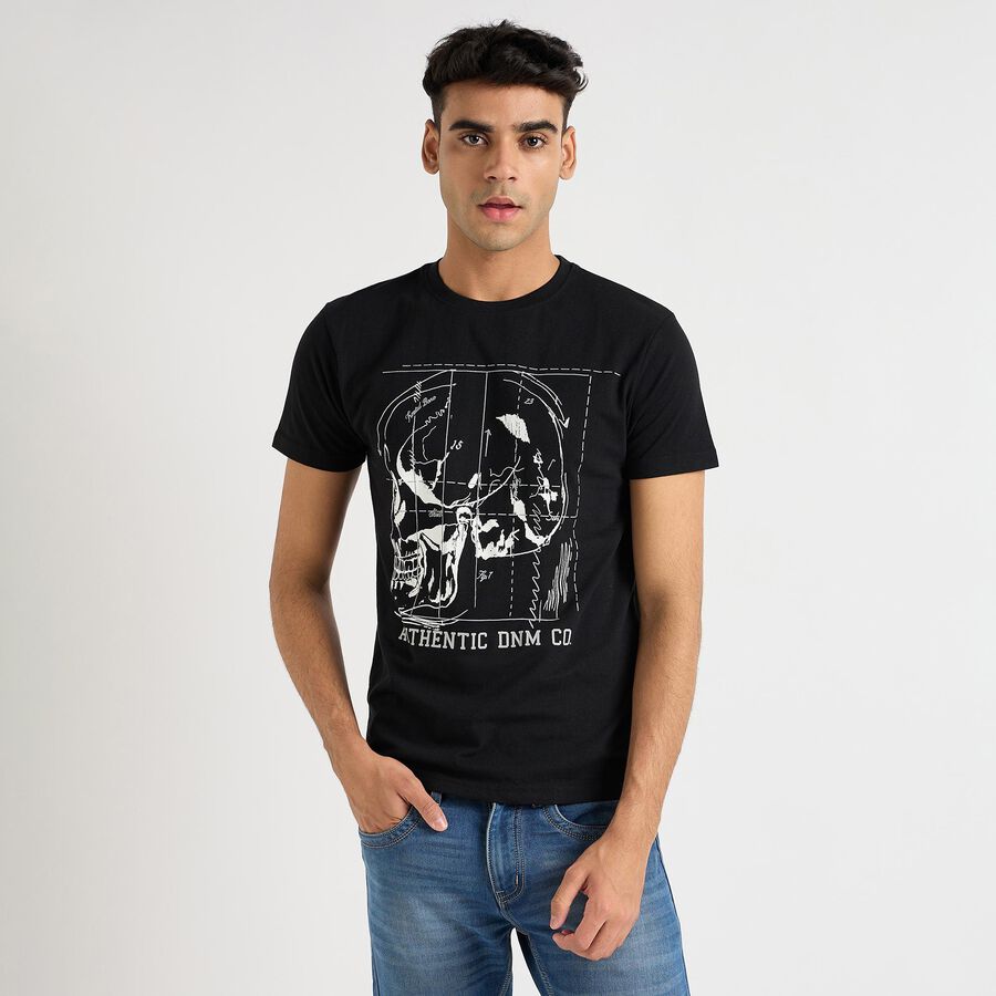 Men's Round Neck Half Sleeves T-Shirt , काला, large image number null