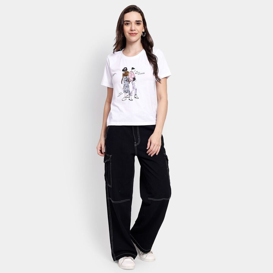 Ladies' 100% Cotton Jeans, काला, large image number null