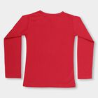 Girls' Bright Cherry Red Cotton Round Neck Casual Top, Fuchsia, small image number null