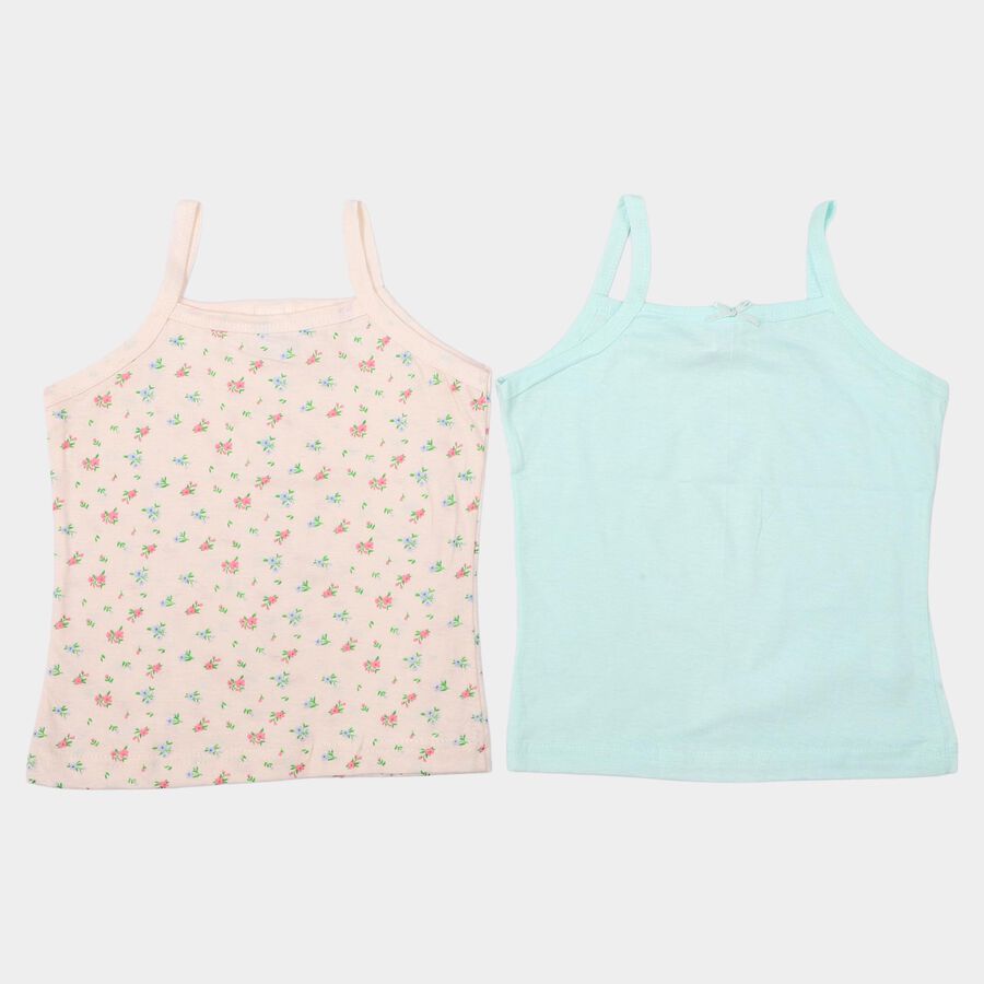 Girls' Mint Green Cotton Sleeveless Straight Neck Vest, हल्का हरा, large