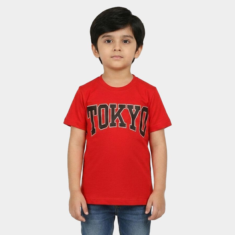 Boys Red Crew Neck Regular Boys T-Shirt, Red, large