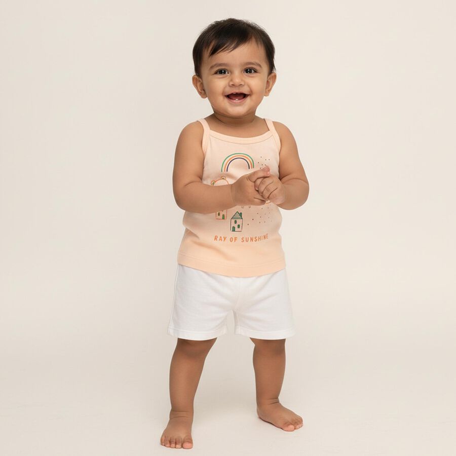 Infants' Soft Peach Cotton Round Neck Casual Vest, पीच, large image number null