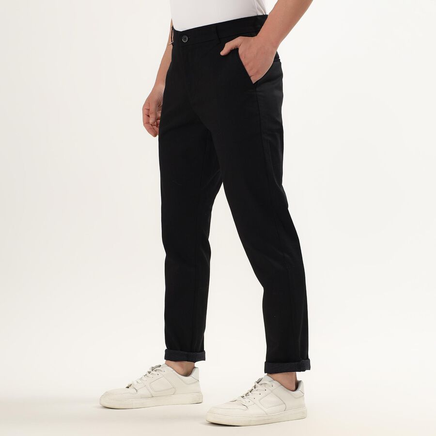 Men's Cross Pocket Slim Fit Casual Trousers, काला, large image number null