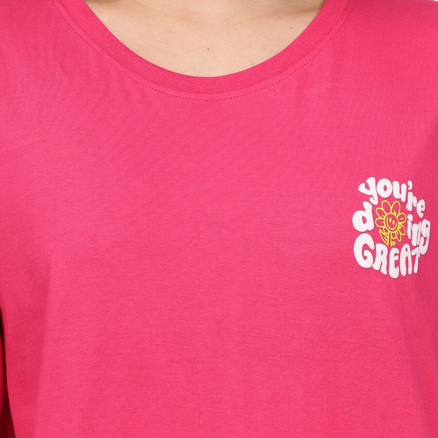 Ladies' Cotton Round Neck T-Shirt, Fuchsia, large image number null