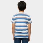 Boys Blue Cotton Round Neck Casual T-Shirt, मध्यम नीला, small