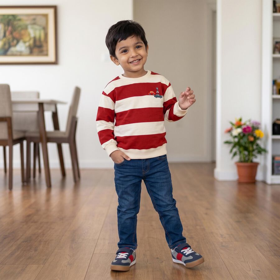 Boys' Red Crew Neck Pullover Sweatshirt, लाल, large