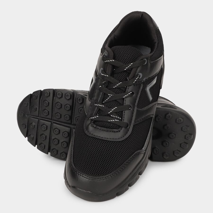 Men's Jet Black Lace-Up Sports Shoes, काला, large
