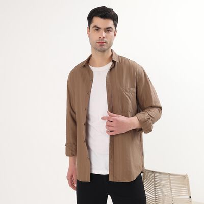 Men's Muted Brown Cotton Classic Collar Casual Shirt