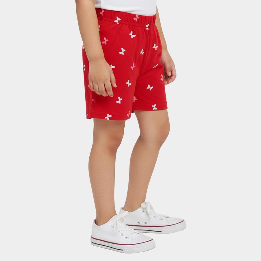 Girls' Fuchsia Butterfly Print Elastic Waist Shorts, रानी (फ्यूशिया), large
