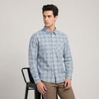 Men's Light Blue Cotton Long Sleeves Spread Collar Casual Shirt, मध्यम नीला, small