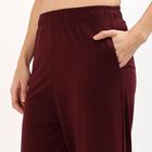 Women's Deep Maroon Wide-Leg Cotton Blend Track Pants, Wine, small image number null