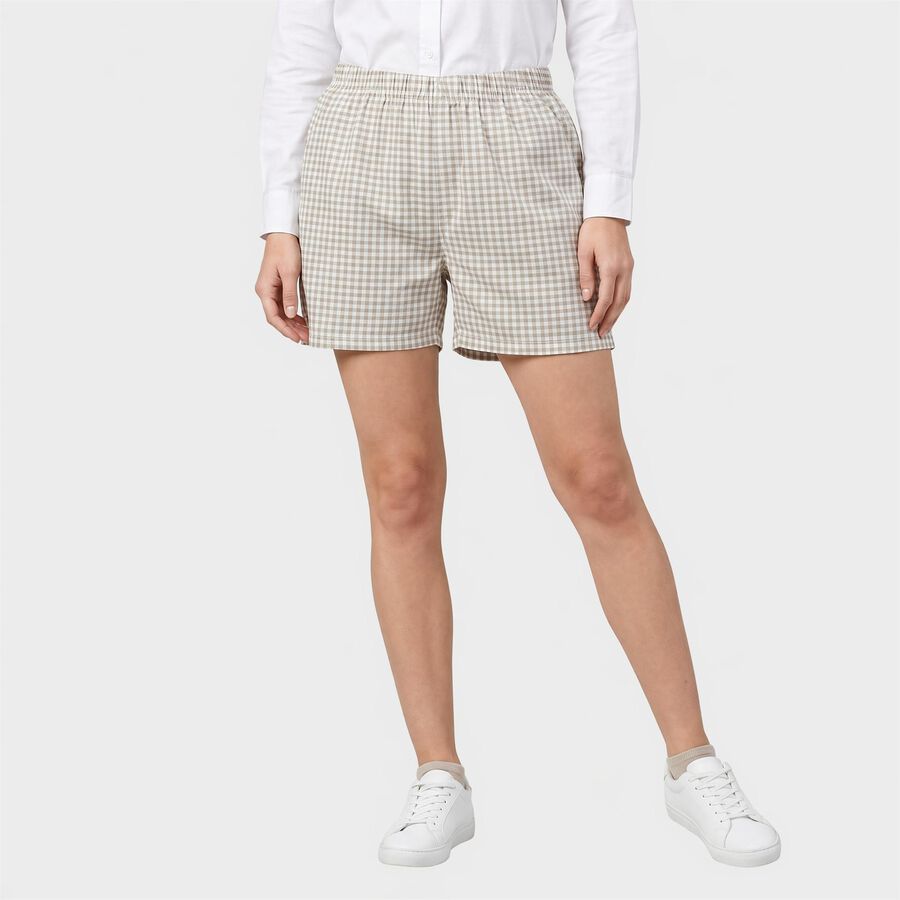 Women's Beige Regular Fit Checked Shorts, Beige, large