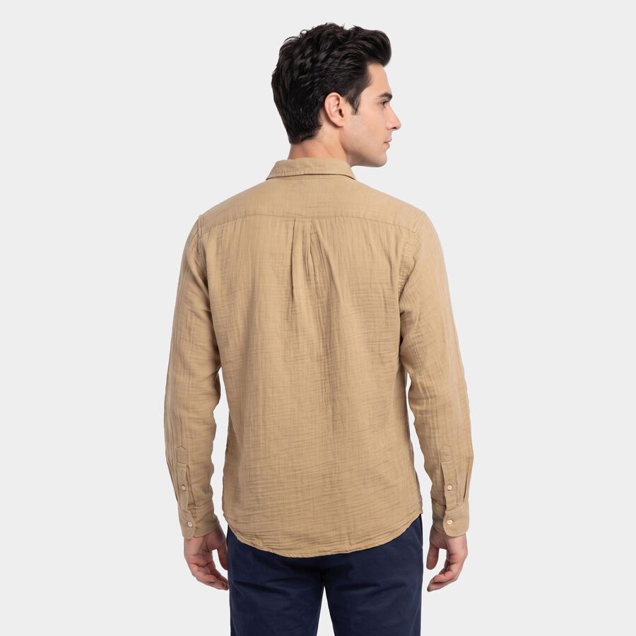 Men's Beige Cotton Casual Shirt, गहरा पीला, large