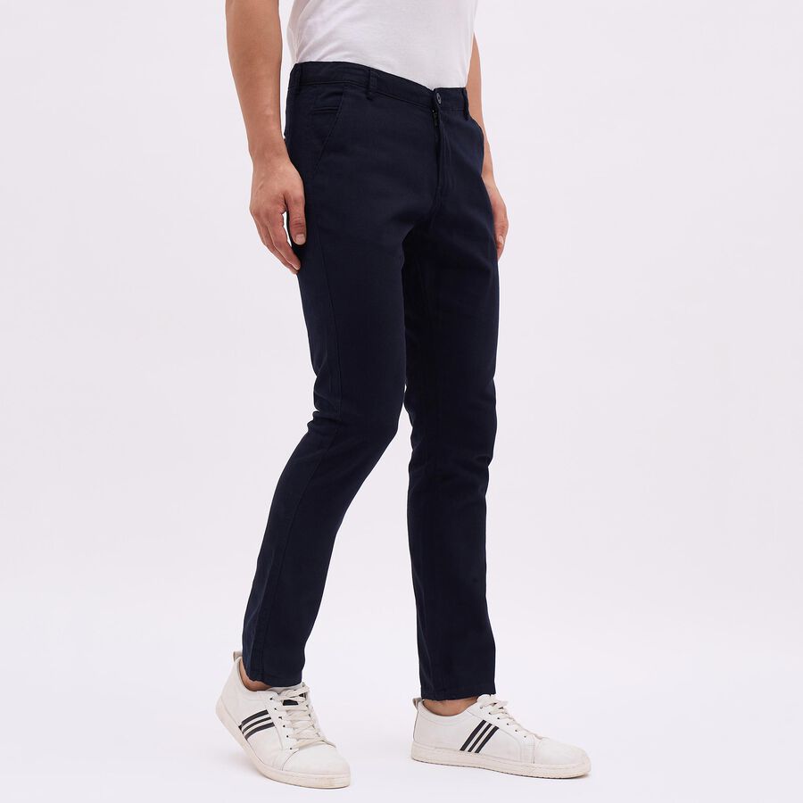 Men's 100% Cotton Slim Fit Casual Trousers, Navy Blue, large image number null
