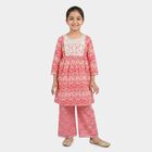 Girls Fuchsia Round Neck Fusion Set Upper and Bottom Set, Fuchsia, small