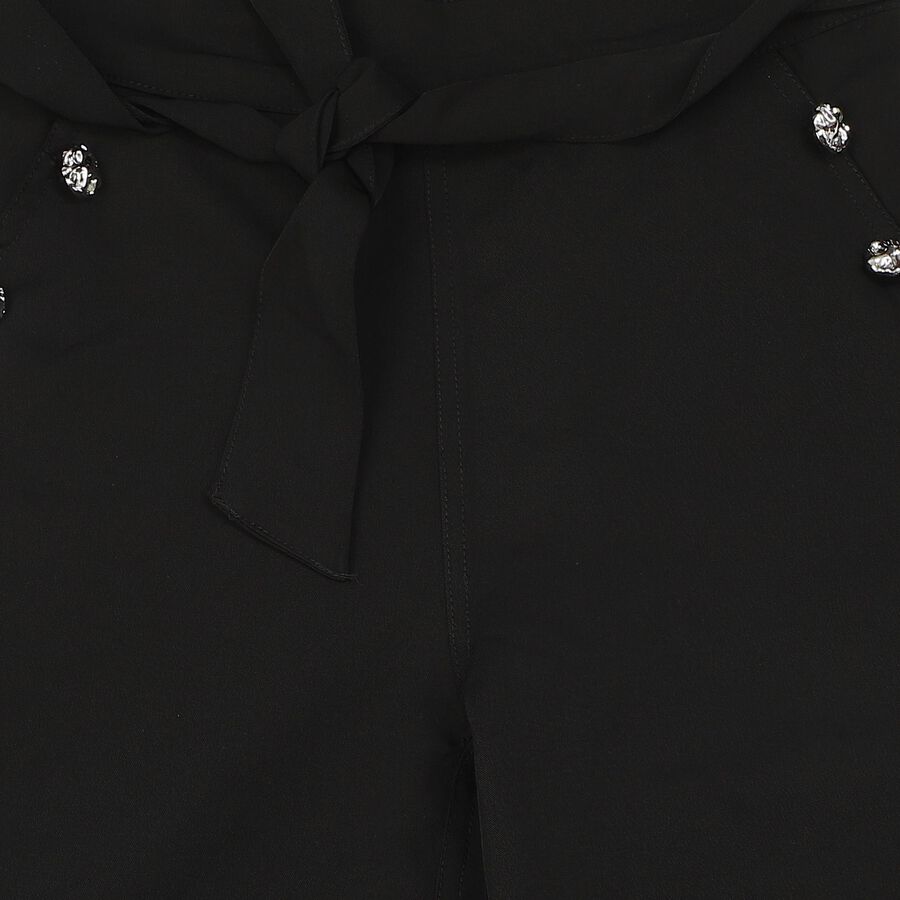 Girls' Black Wide Leg Bow Waist Trousers, Black, large